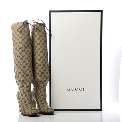 Gucci Monogram Lisa Mid Heel Boots 37.5 Beige Ebony 9 of 9