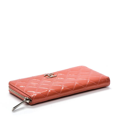 Chanel Patent Quilted Brilliant Zip Around Wallet Coral 5 of 9