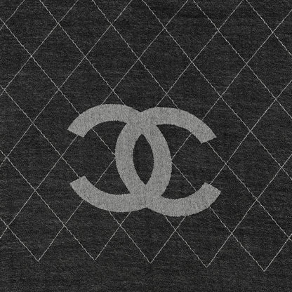 Chanel Cashmere Silk Quilted CC Logo Stole Black White 4 of 4