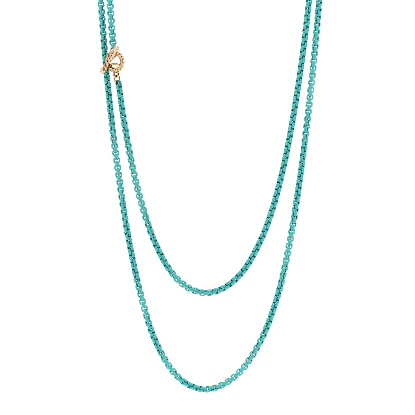 Stainless Steel 14K Yellow Gold Acrylic Bel Aire Chain Necklace Turquoise