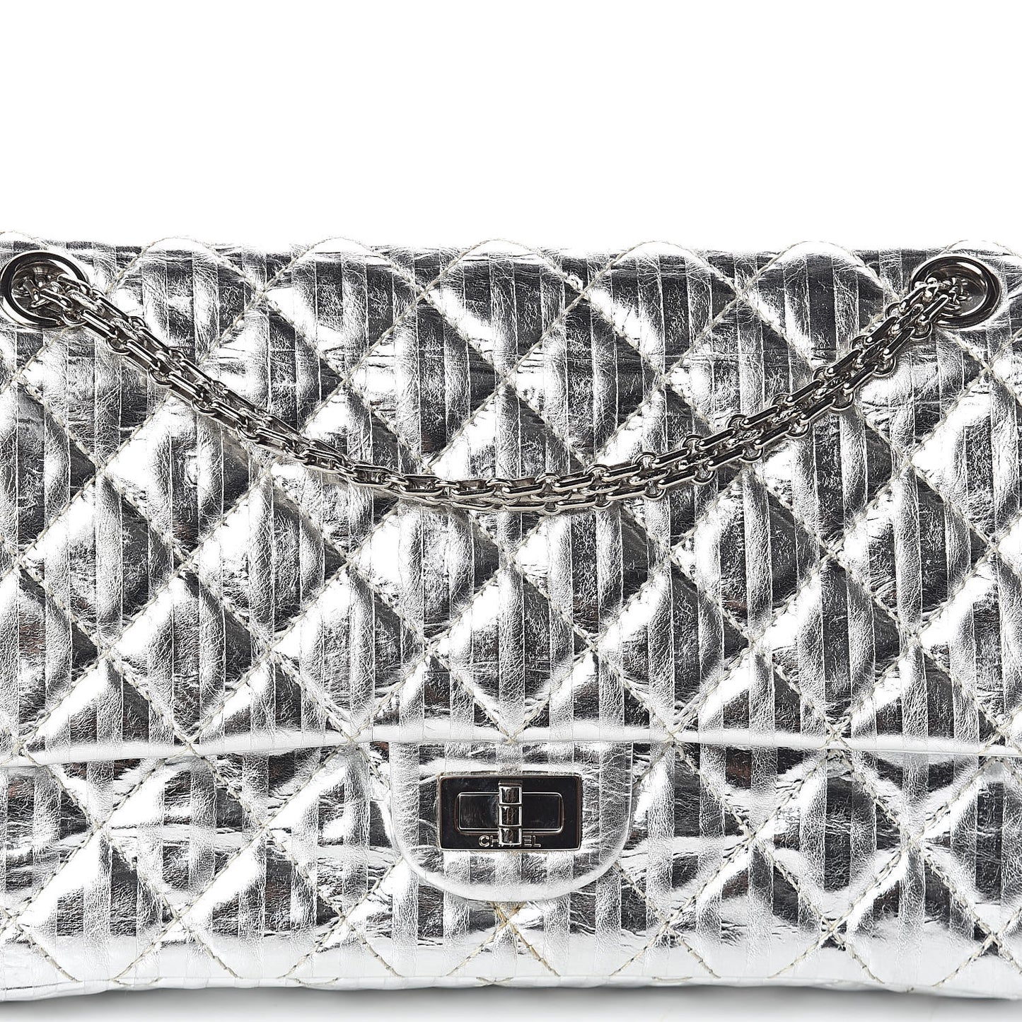Metallic Striped Calfskin 2.55 Reissue 226 Flap Silver