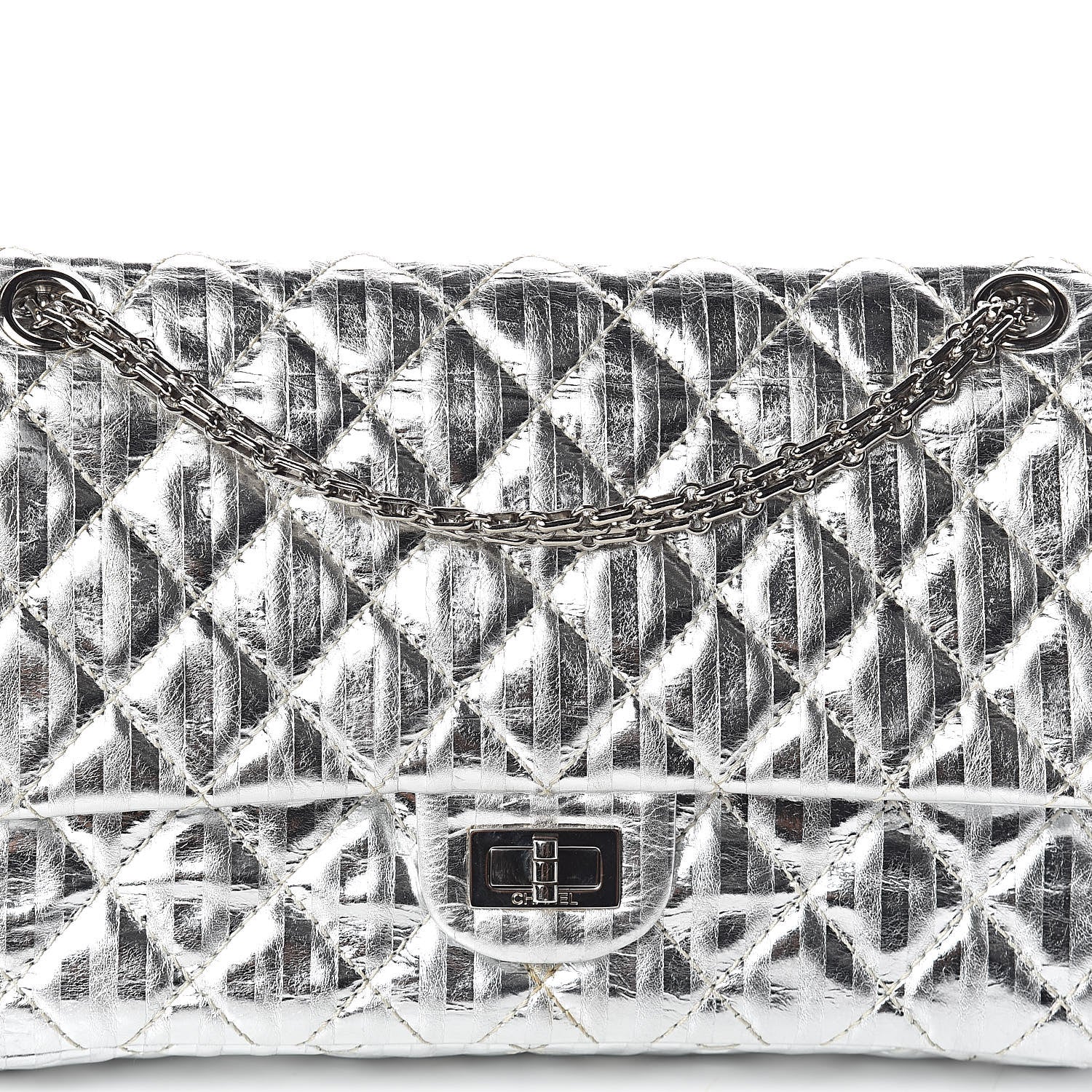Chanel Metallic Striped Calfskin 2.55 Reissue 226 Flap Silver 8 of 10
