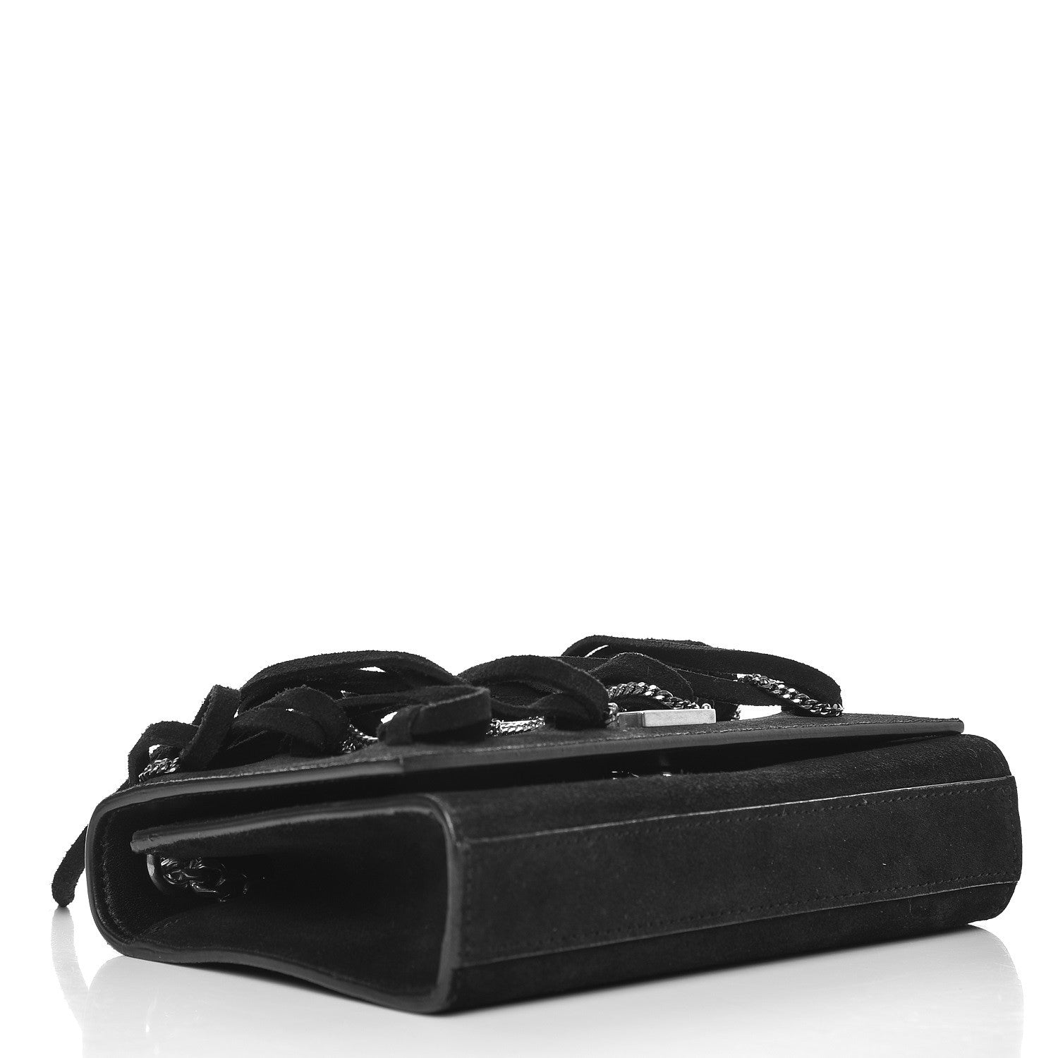 Saint Laurent Suede Fringe Chain Small Monogram Satchel Black 4 of 8