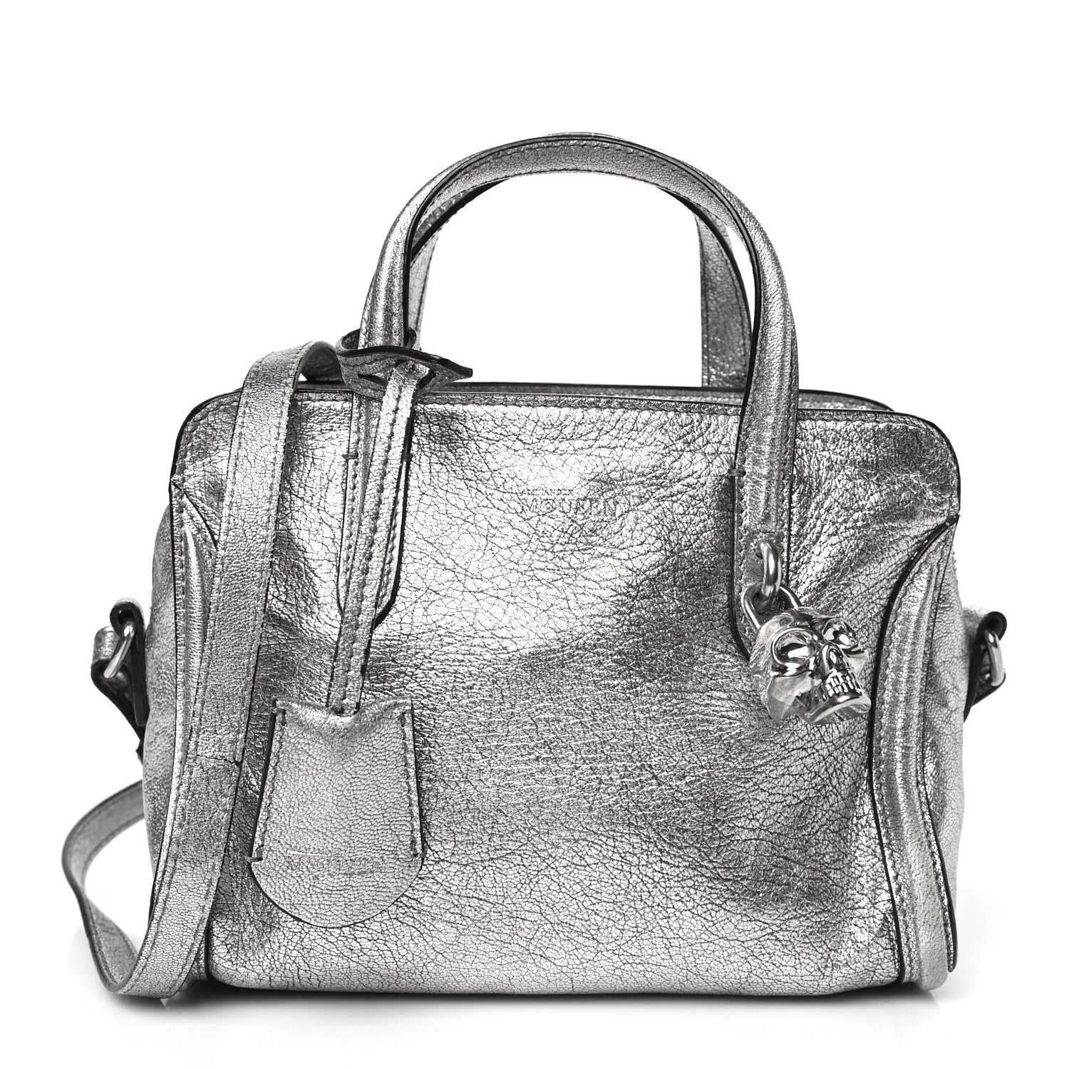 Alexander McQueen Metallic Pebbled Calfskin Mini Padlock Tote Silver 1 of 8