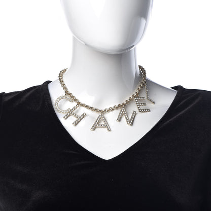 Chanel Metal Crystal Cha-Nel Logo Necklace Gold 2 of 6