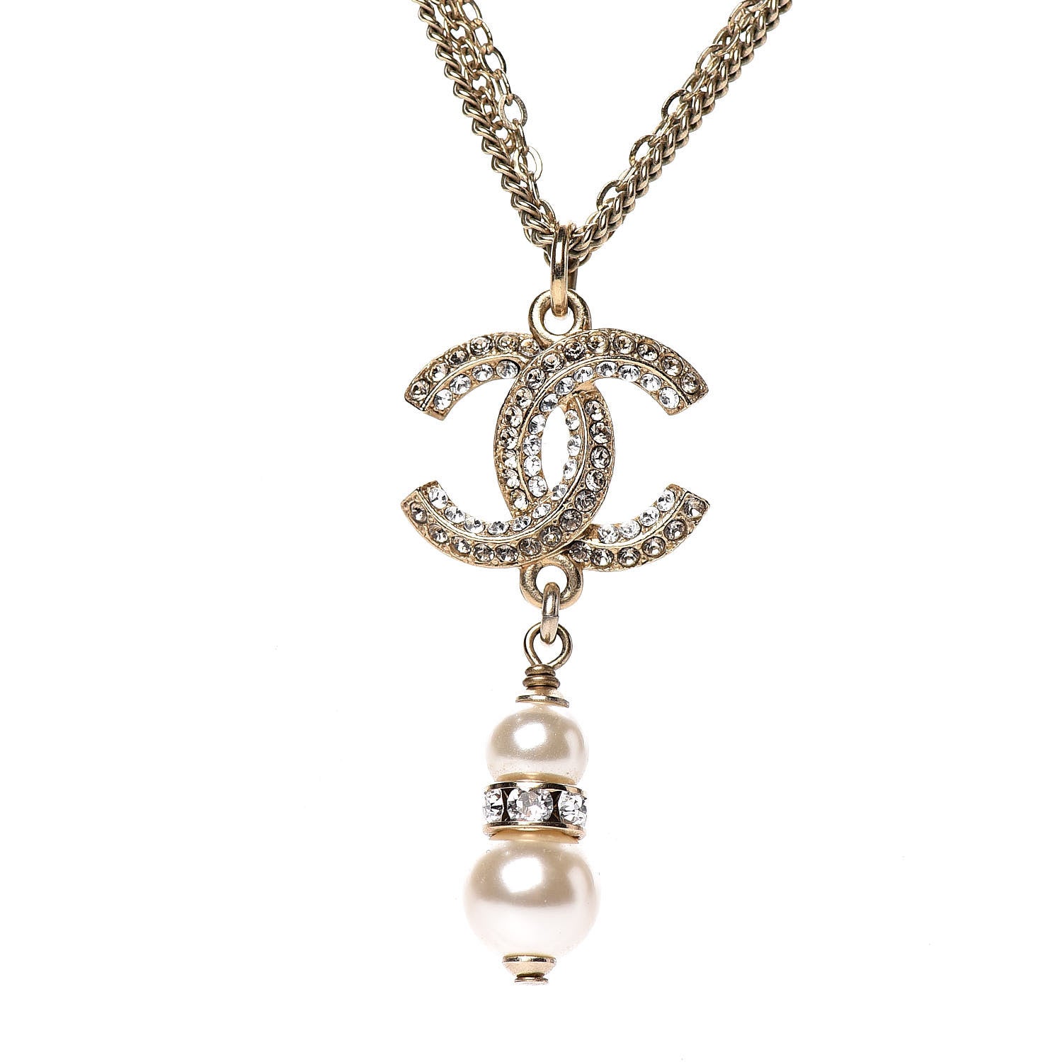 Chanel Pearl Crystal CC Drop Necklace Gold 4 of 7