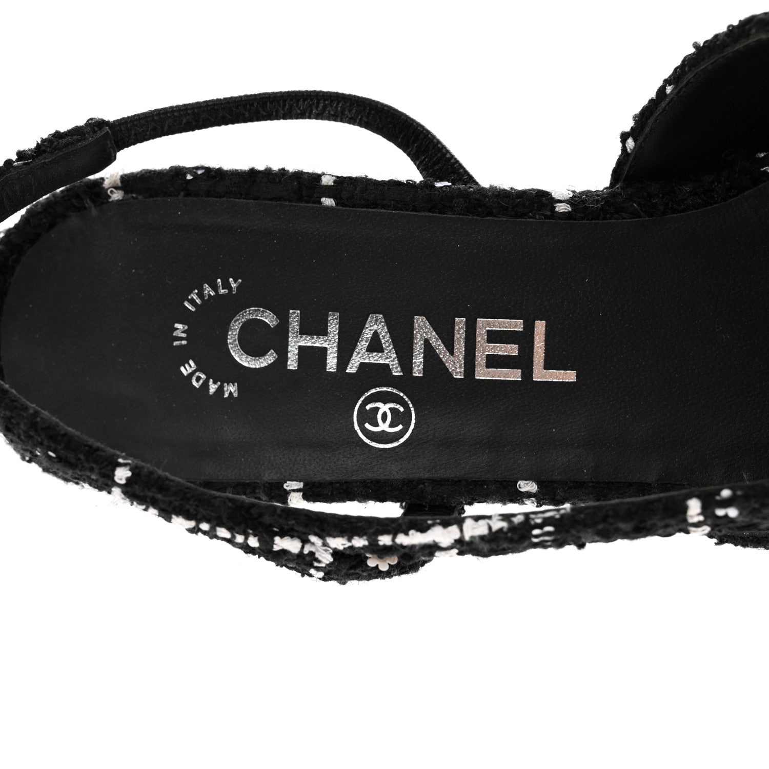 Chanel Tweed Sequins Corduroy Cap Toe CC Slingback Pumps 38 Black White 7 of 14