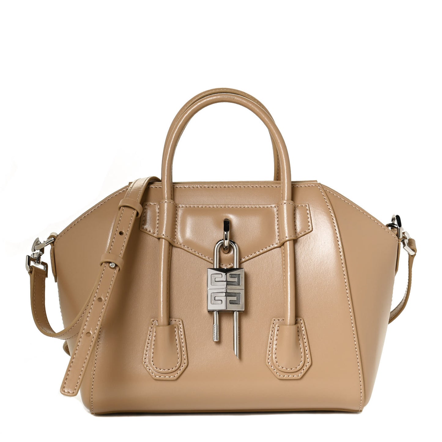 Box Calfskin Mini Lock Antigona Shoulder Bag Beige Cappuccino