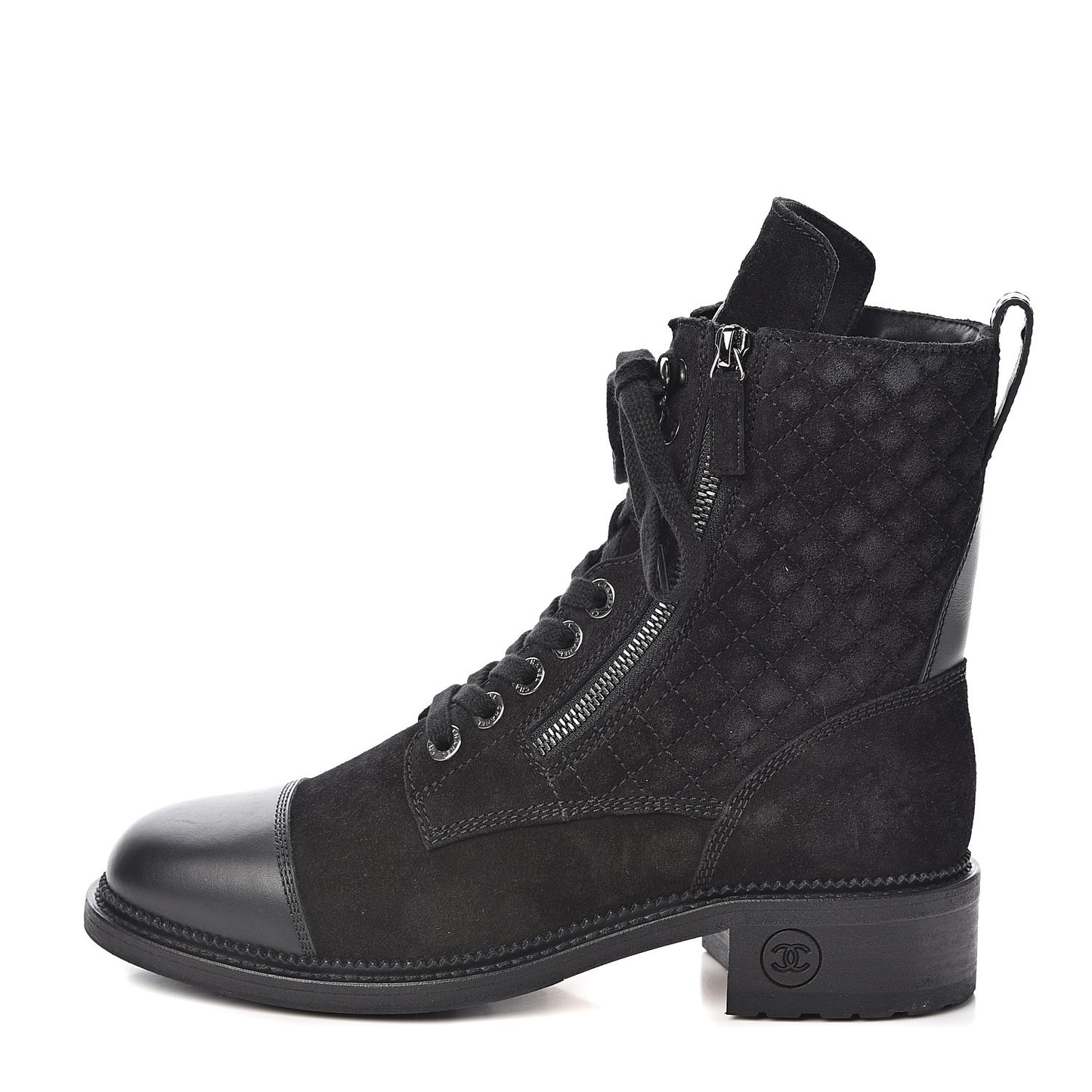 Suede Quilted CC Lace Up Combat Boots 40 Black