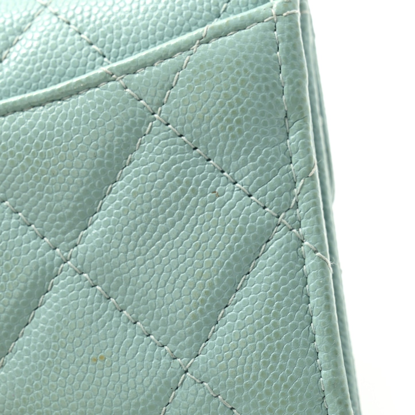 Caviar Quilted Flap Card Holder Wallet Light Blue