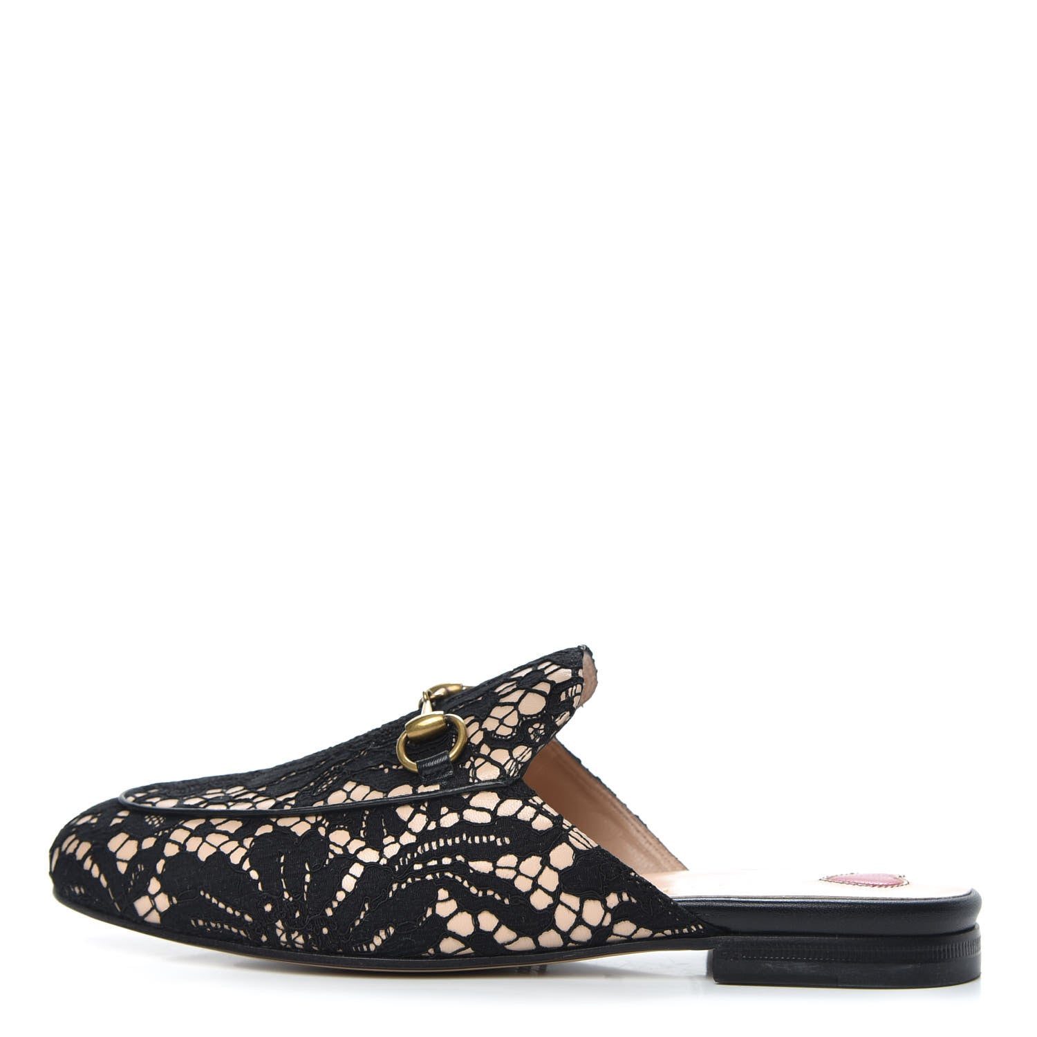 Gucci Lace Malaga Kid Womens Princetown Slippers 36 Black Skin Rose 1 of 9