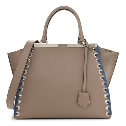 Fendi Vitello Dolce Ribbon Lace Up Petite 3Jours Tote Tortora Ceruleo 1 of 14