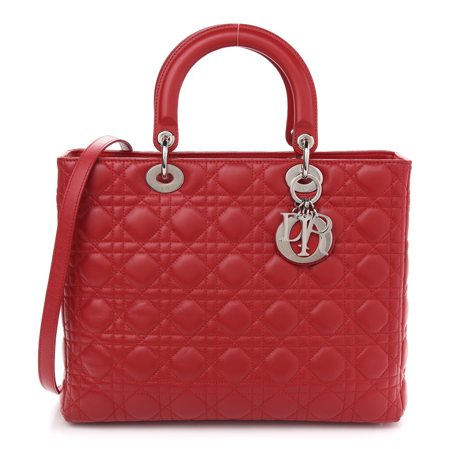 Christian Dior Lambskin Cannage Large Lady Dior Red 1 of 9