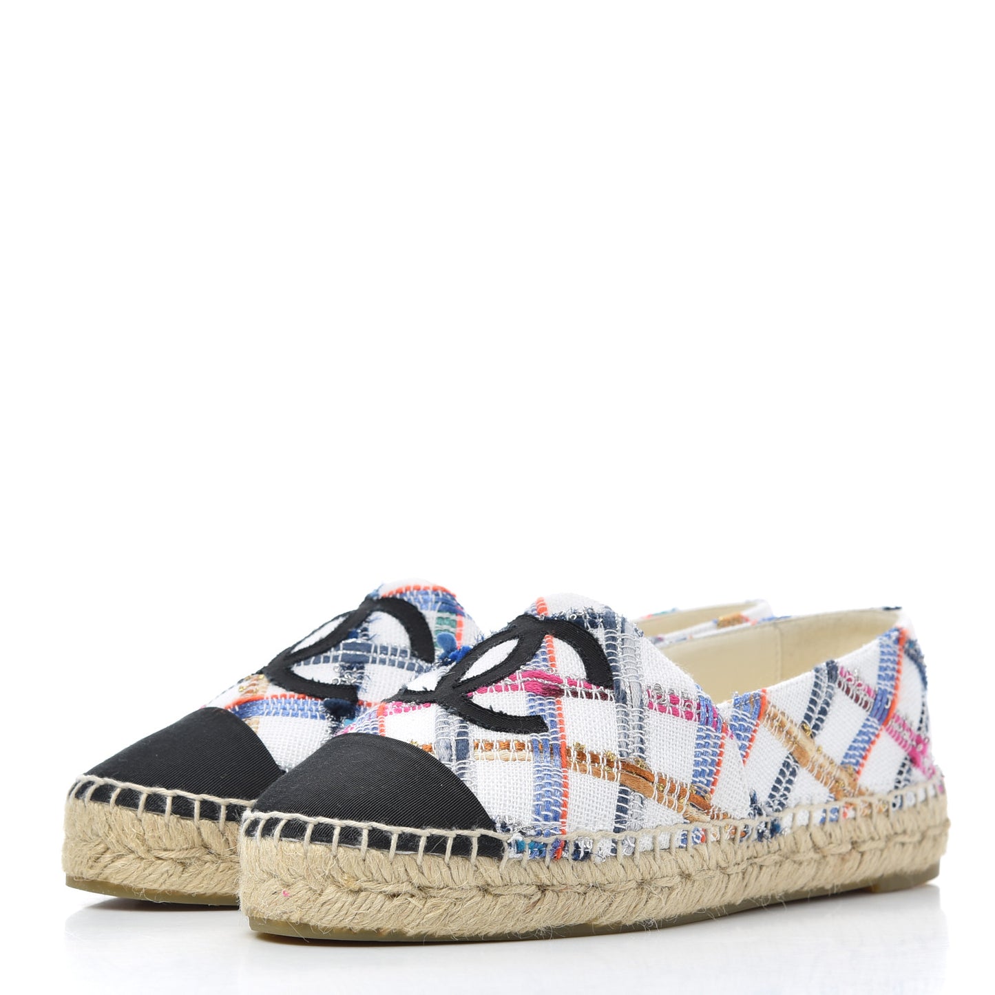 Tweed Grosgrain CC Espadrilles 36 White Blue Pink Green Black