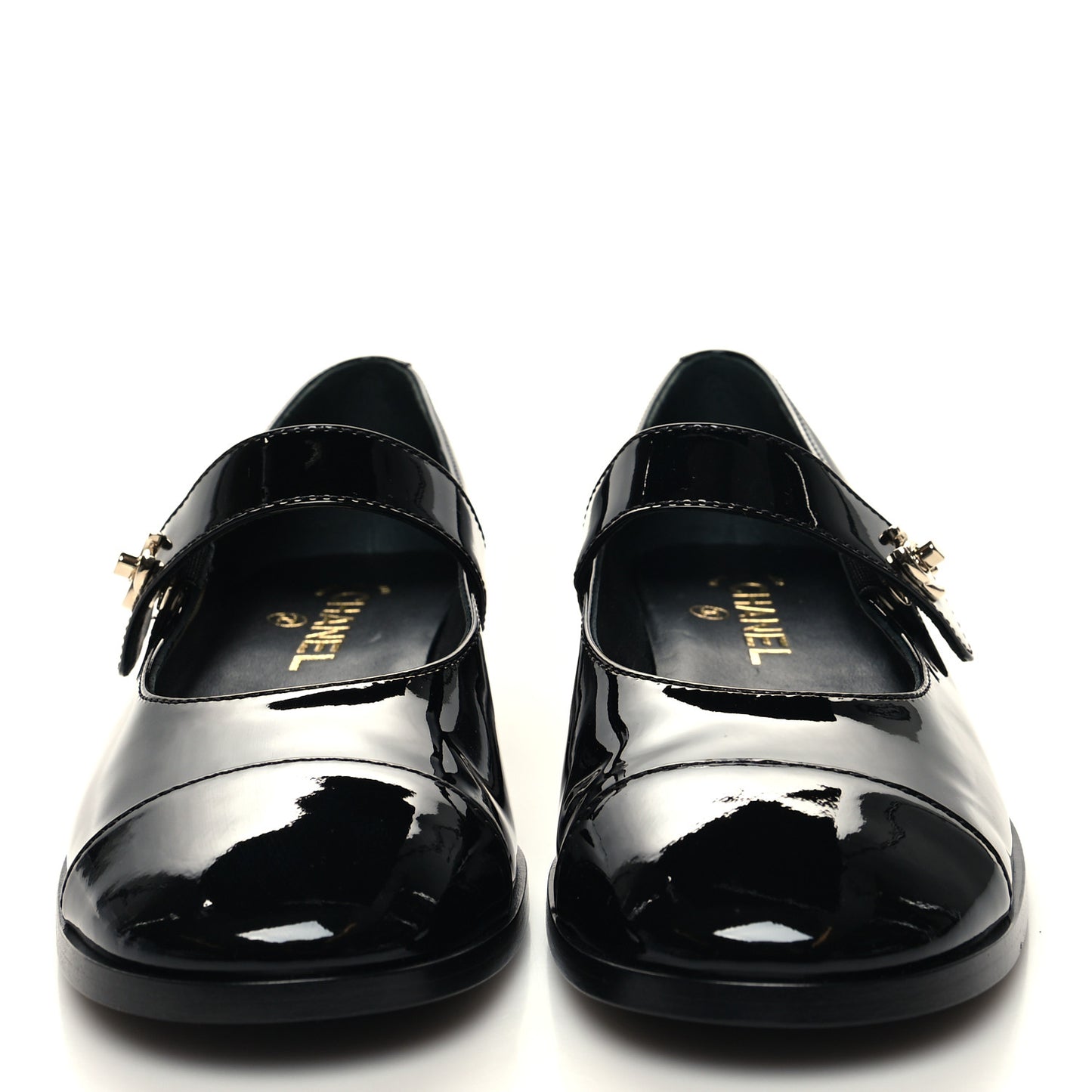 Patent Calfskin Mary Janes Flats 39 Black