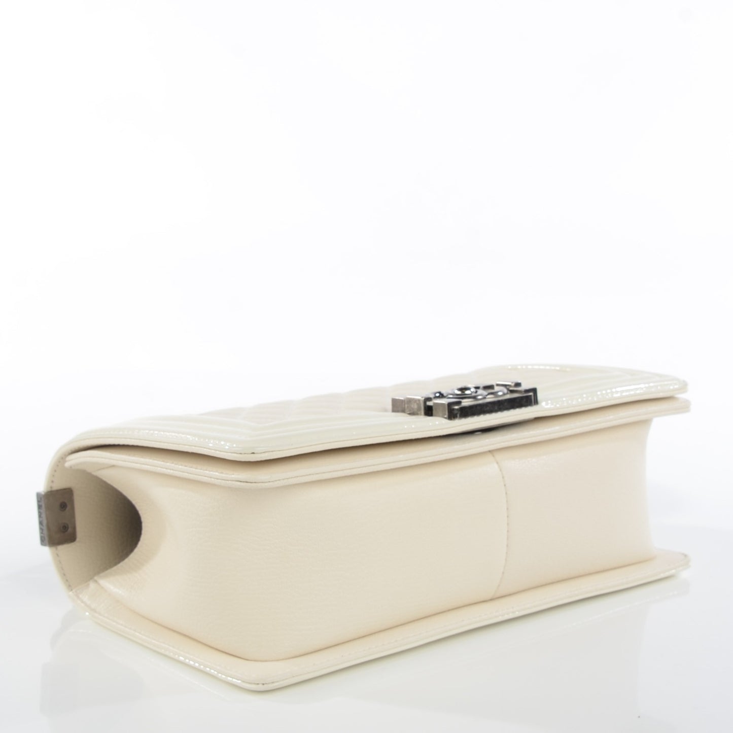 Goatskin Quilted Patent Medium Duo Boy Flap Ecru