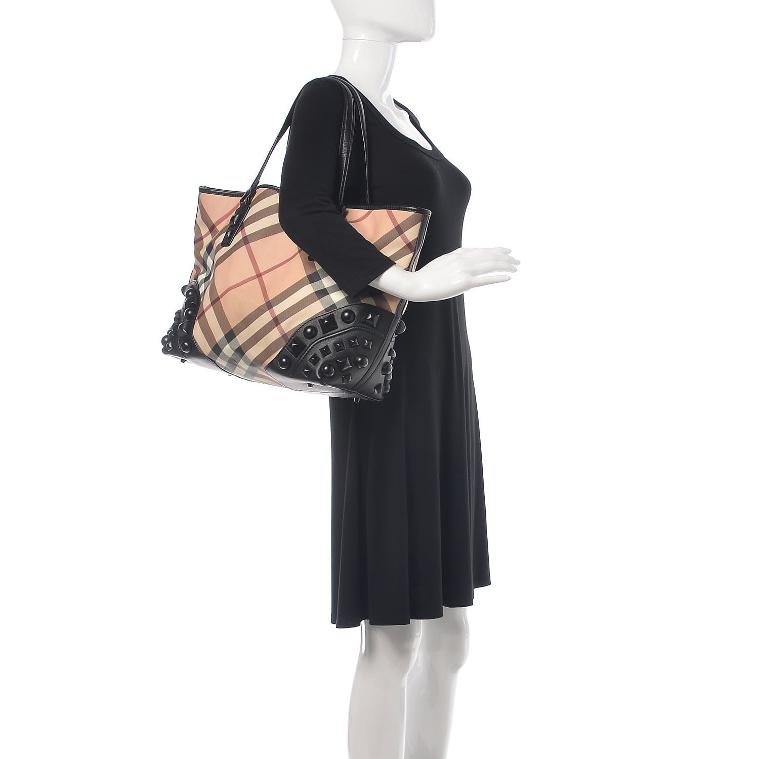 Burberry Nova Check Mega Stud Nickie Tote Black 2 of 14