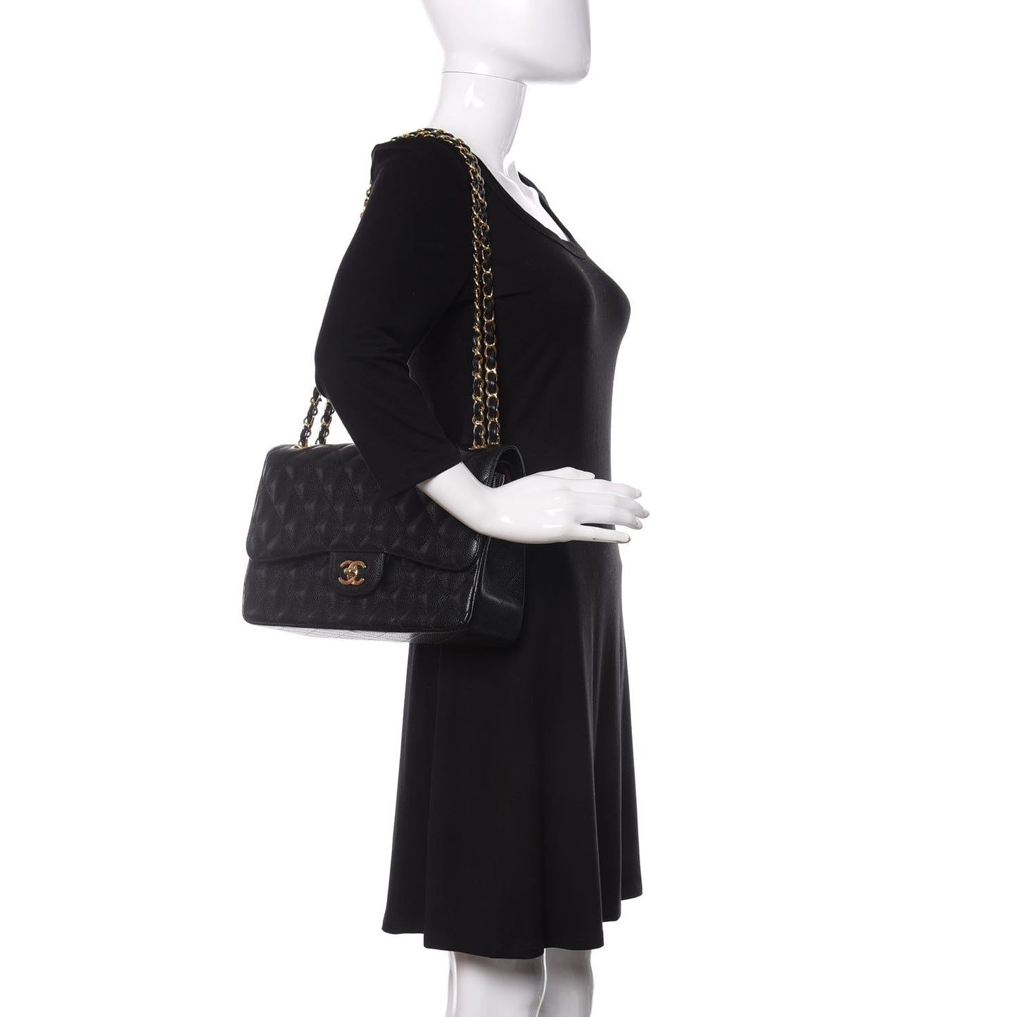 Caviar Quilted Jumbo Double Flap Black