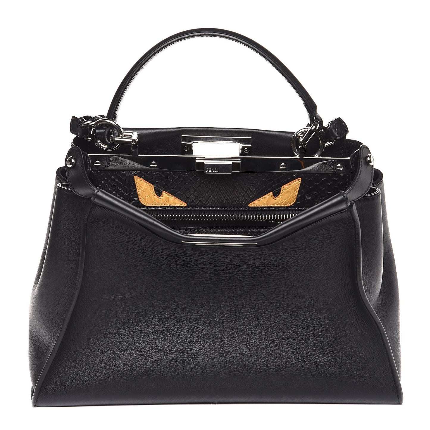 Vitello Seta Python Crocodile Monster Eyes Medium Peekaboo Iconic Satchel Black Girasole