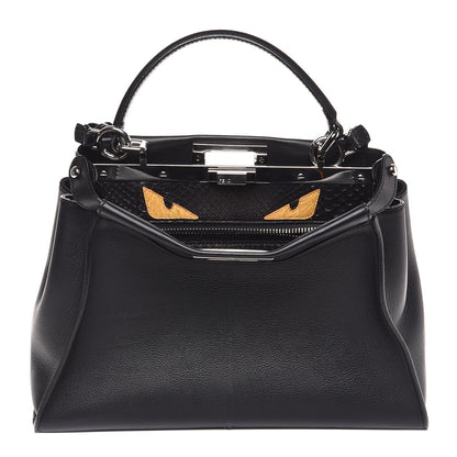 Fendi Vitello Seta Python Crocodile Monster Eyes Medium Peekaboo Iconic Satchel Black Girasole 1 of 10