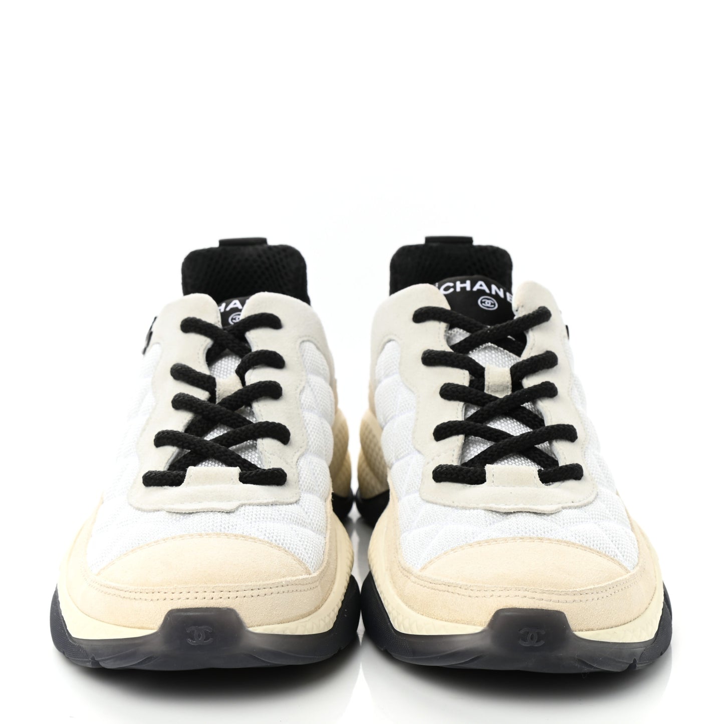 Mesh Suede Calfskin Quilted Sneakers 40.5 White Ivory