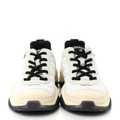 Chanel Mesh Suede Calfskin Quilted Sneakers 40.5 White Ivory 2 of 9