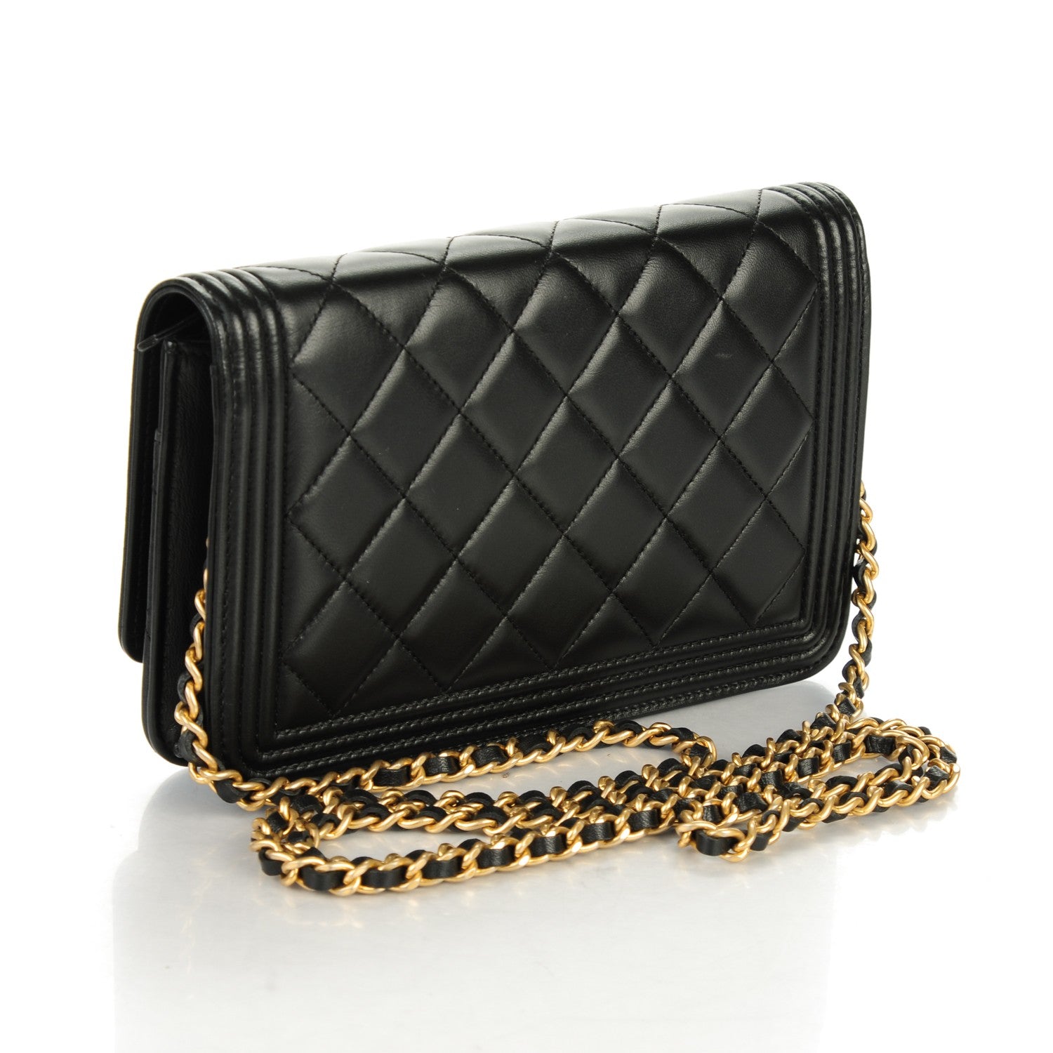 Chanel Lambskin Quilted Boy Wallet On Chain WOC Black 3 of 8