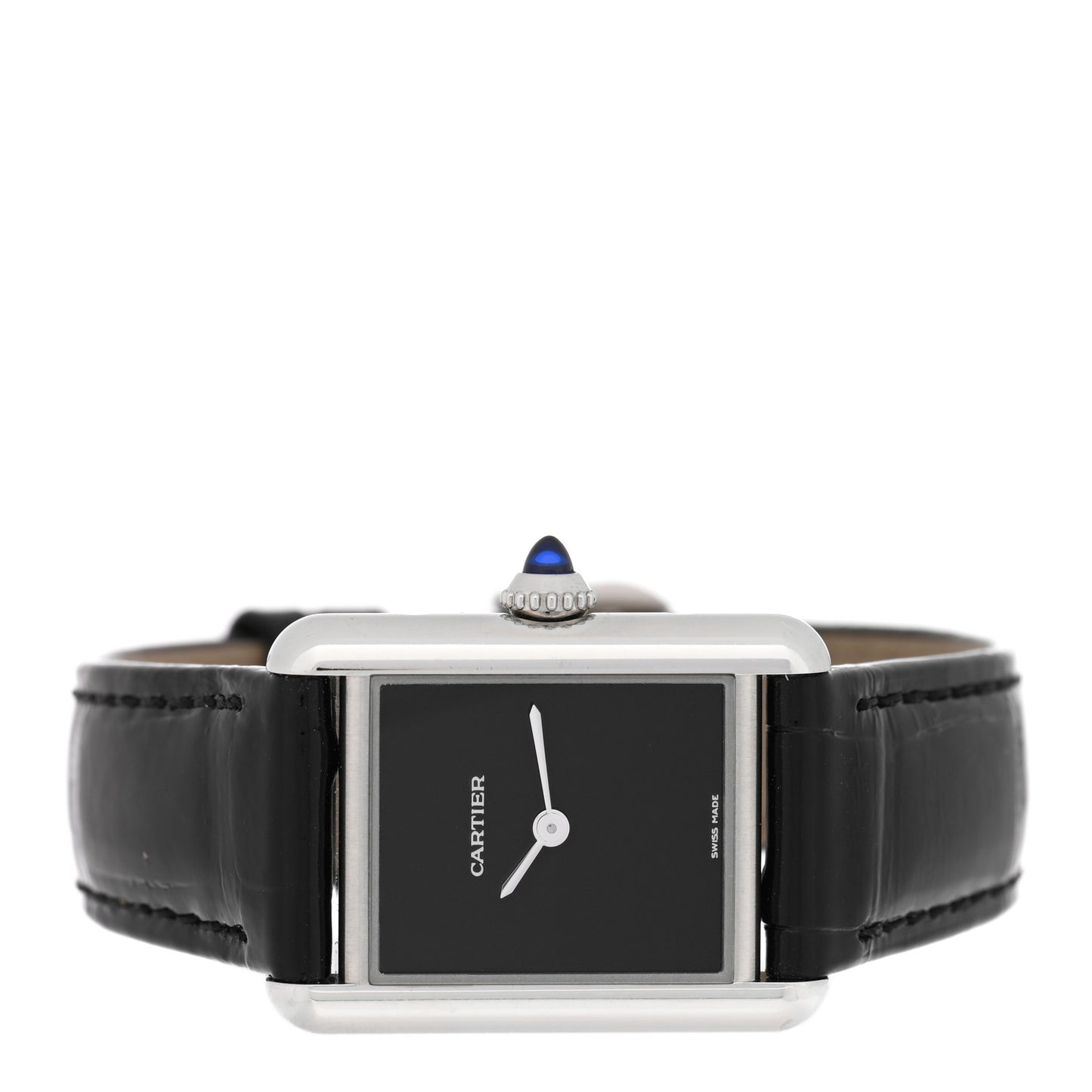Stainless Steel Alligator 22mm Must de Cartier Tank Quartz Watch Black
