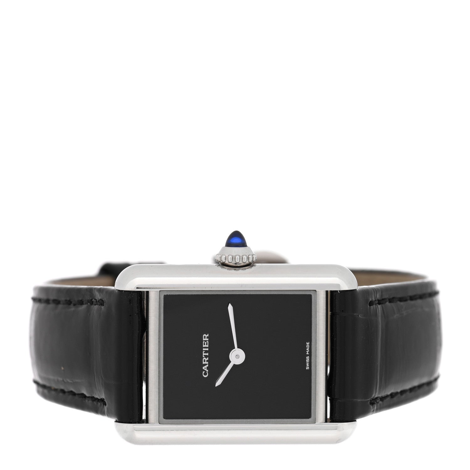 Cartier Stainless Steel Alligator 22mm Must de Cartier Tank Quartz Watch Black 2 of 5