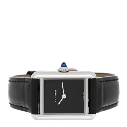 Cartier Stainless Steel Alligator 22mm Must de Cartier Tank Quartz Watch Black 2 of 5