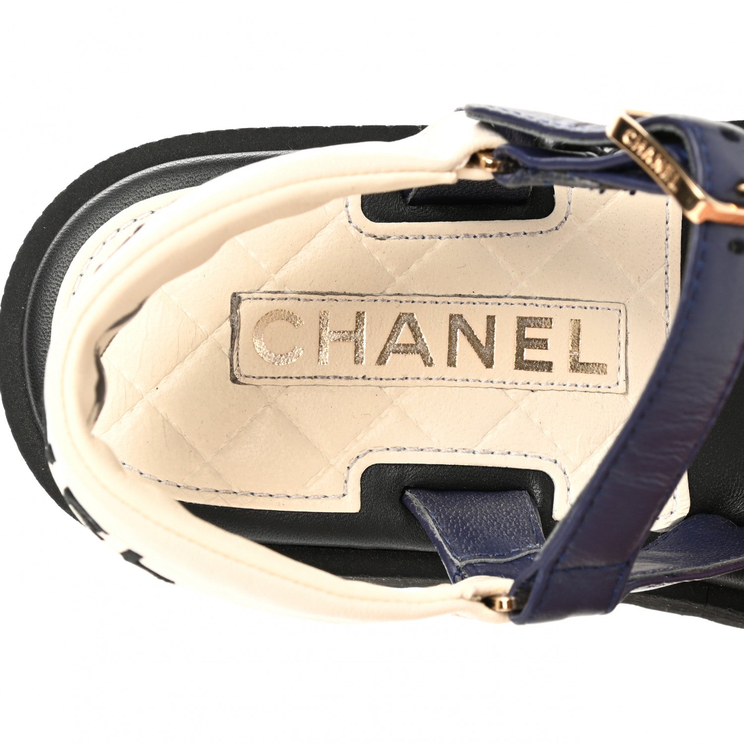 Chanel Lambskin Logo Platform Sandals 37.5 Red Black Ivory Navy Blue 7 of 9