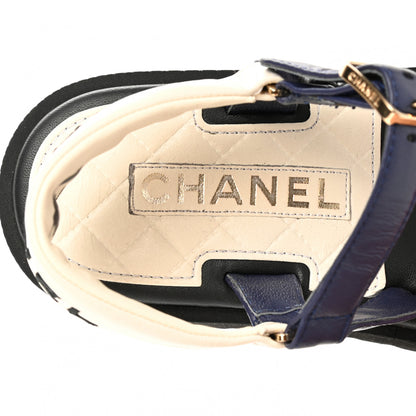 Chanel Lambskin Logo Platform Sandals 37.5 Red Black Ivory Navy Blue 7 of 9