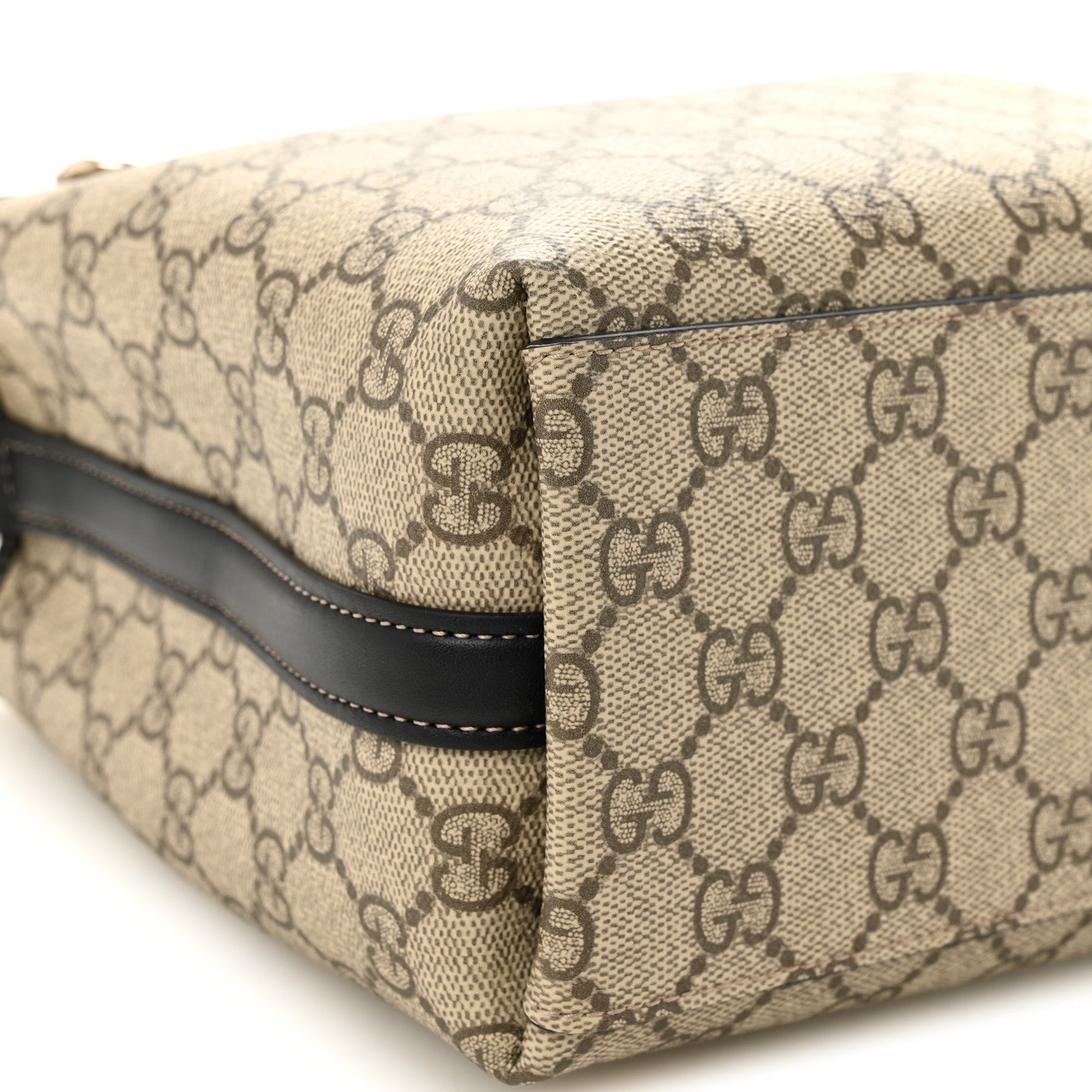 Gucci GG Supreme Monogram Emblem Mini Bucket Bag Beige Black 14 of 17