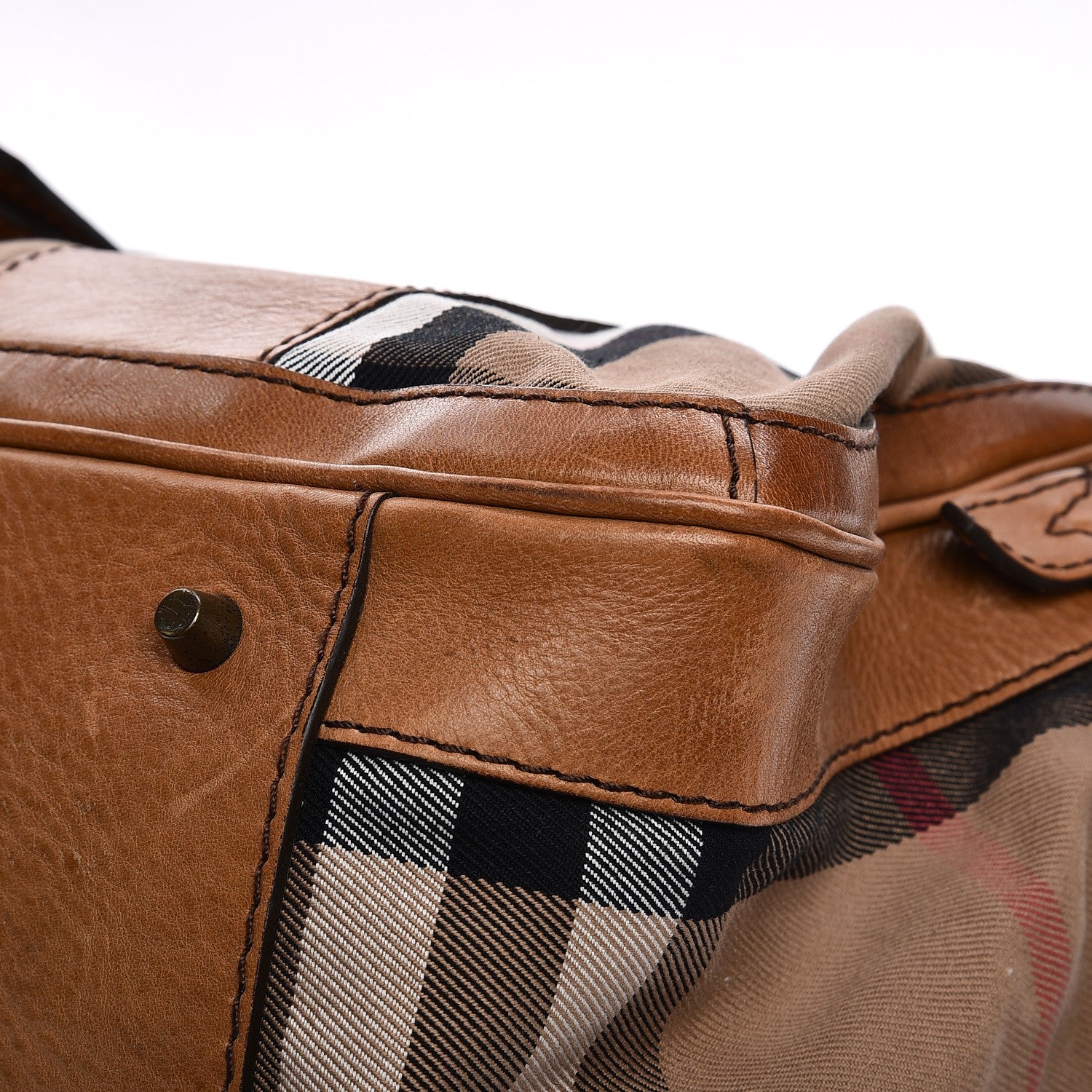 Burberry Vintage Leather House Check Tote Saddle Brown 16 of 19