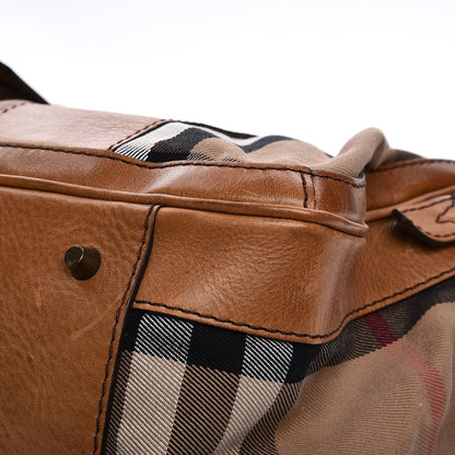 Burberry Vintage Leather House Check Tote Saddle Brown 16 of 19