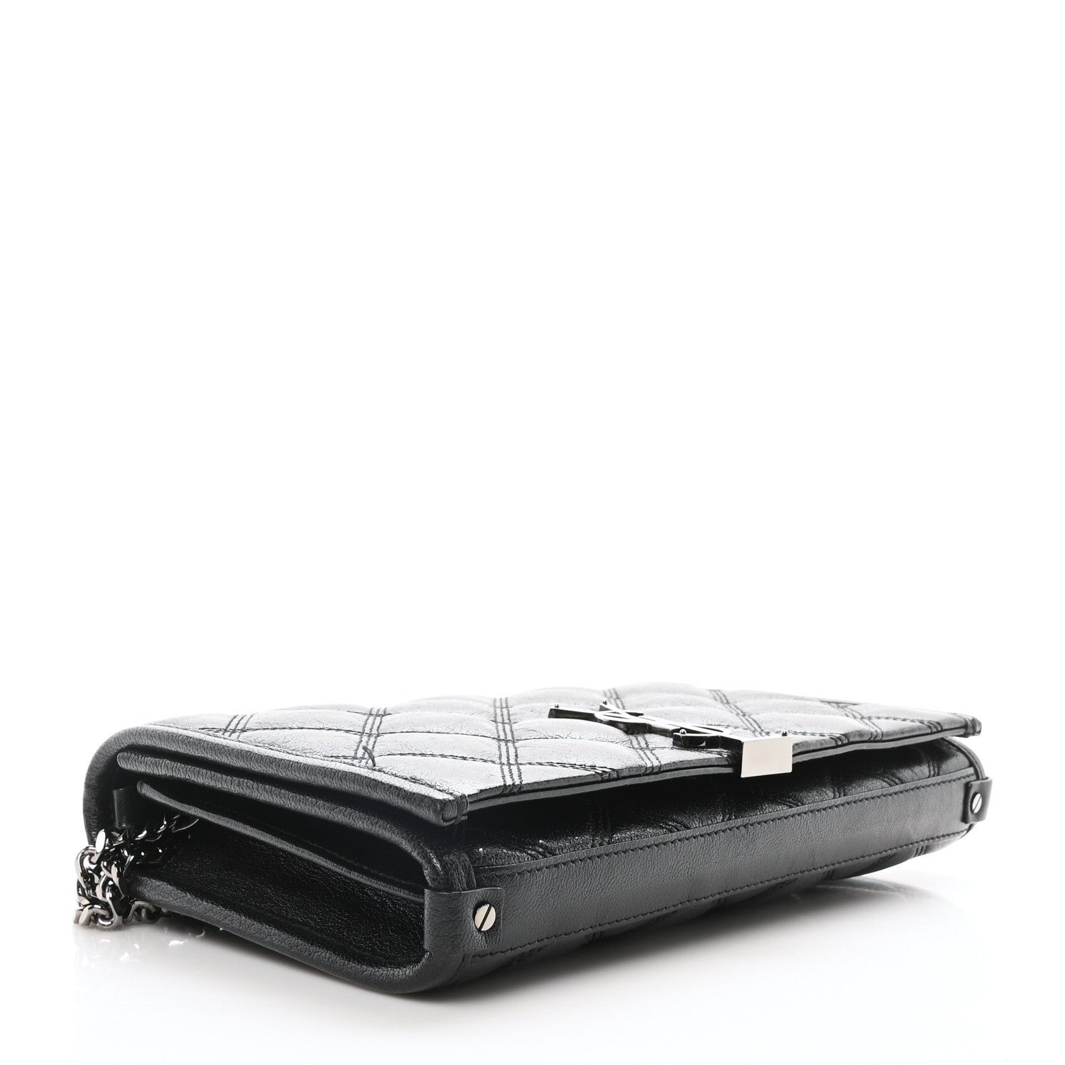 Saint Laurent Lambskin Diamond Quilted Becky Chain Wallet Black 4 of 10