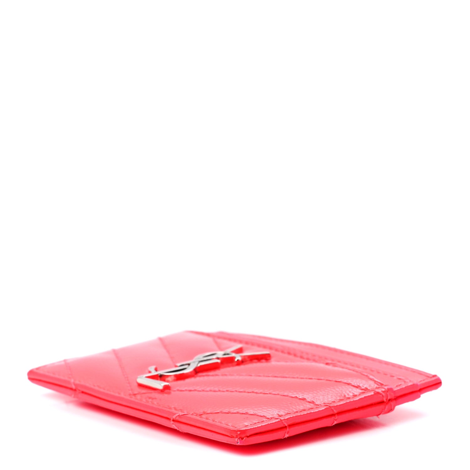 Saint Laurent Grain De Poudre Matelasse Chevron Monogram Credit Card Case Neon Pink 9 of 11