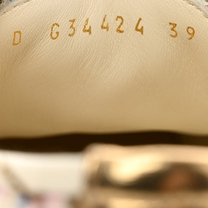 Chanel Tweed Laminated Lambskin Lace Up Espadrilles 39 Pink Blue Gold White 9 of 9