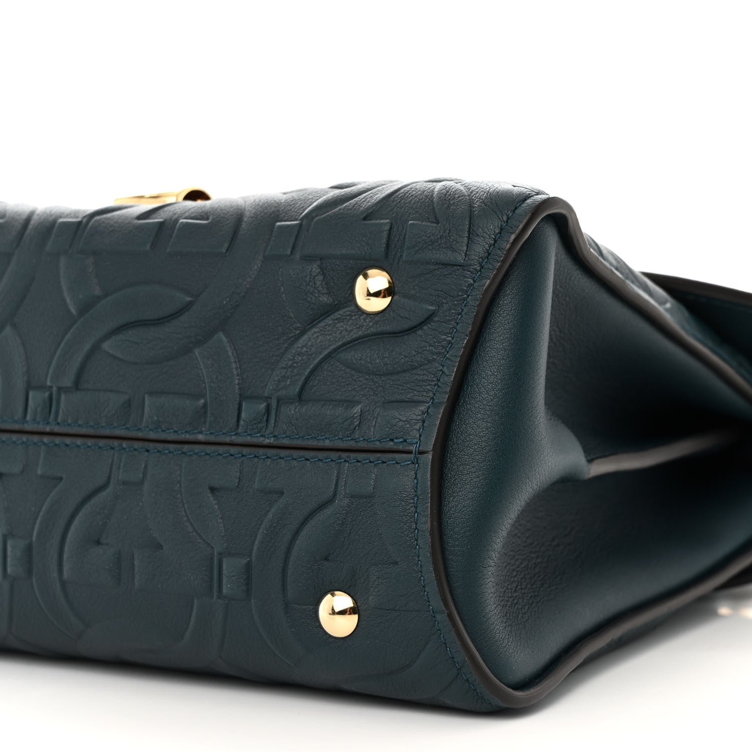 Salvatore Ferragamo Calfskin Embossed Small Margot Top Handle Divisa Green 10 of 16
