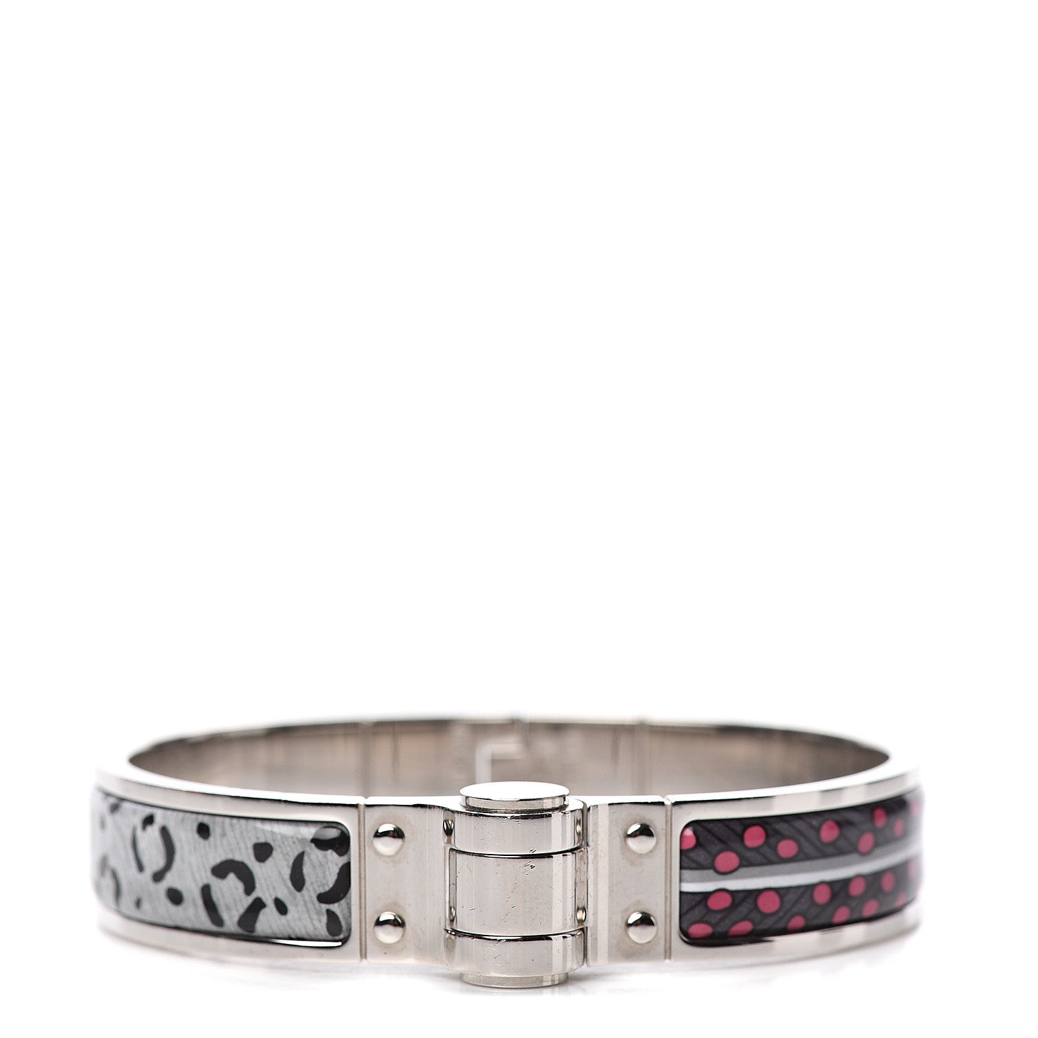 Hermes Enamel Printed Narrow Baobab Cat Hinged Bracelet S Faux Gris 1 of 5