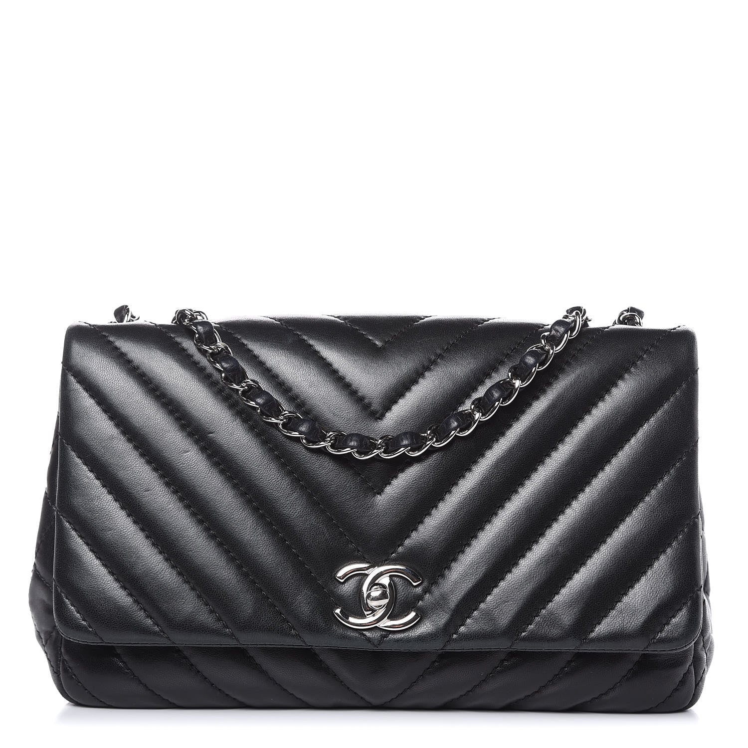 Chanel Lambskin Surpique Chevron Medium Single Flap Black 1 of 13
