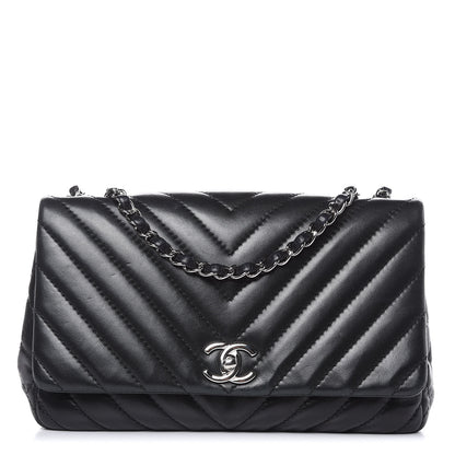 Chanel Lambskin Surpique Chevron Medium Single Flap Black 1 of 13
