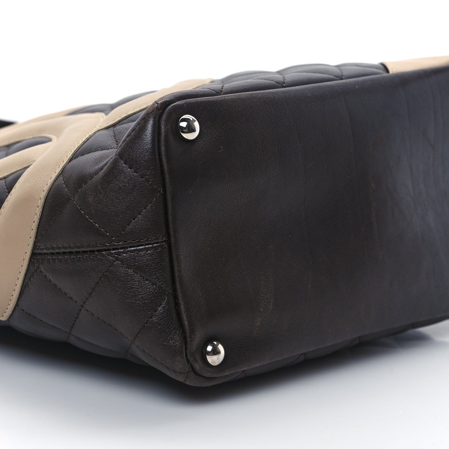 Calfskin Quilted Medium Cambon Tote Brown Beige
