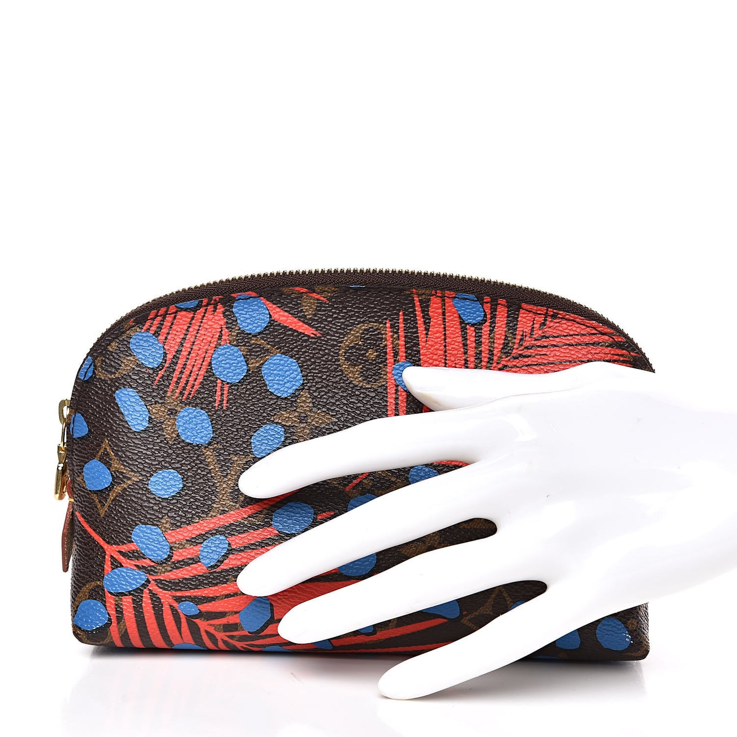 Monogram Jungle Dots Cosmetic Pouch Coquelicot Denim