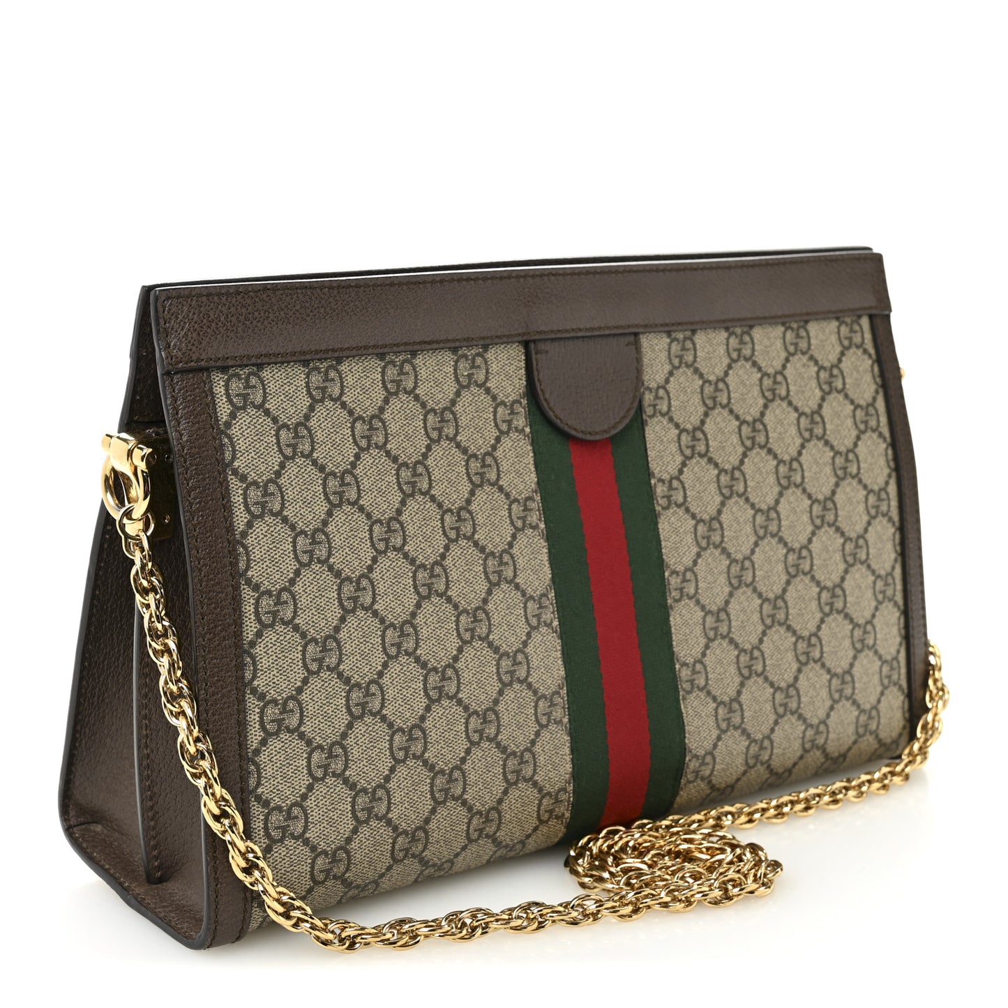 GG Supreme Monogram Web Medium Ophidia Chain Shoulder Bag Brown