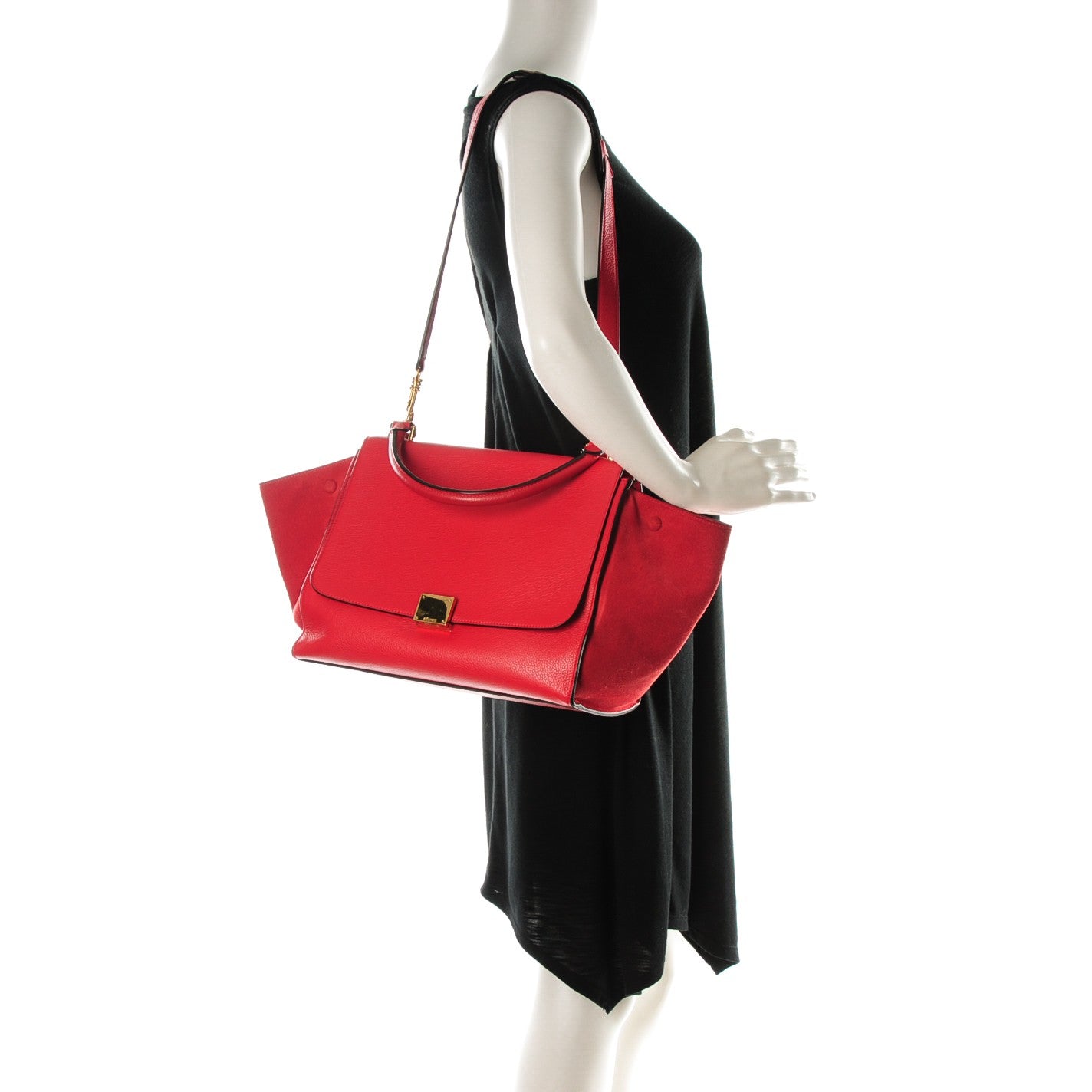 Celine Drummed Calfskin Suede Medium Trapeze Coquelicot 2 of 8
