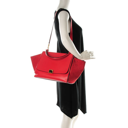 Celine Drummed Calfskin Suede Medium Trapeze Coquelicot 2 of 8