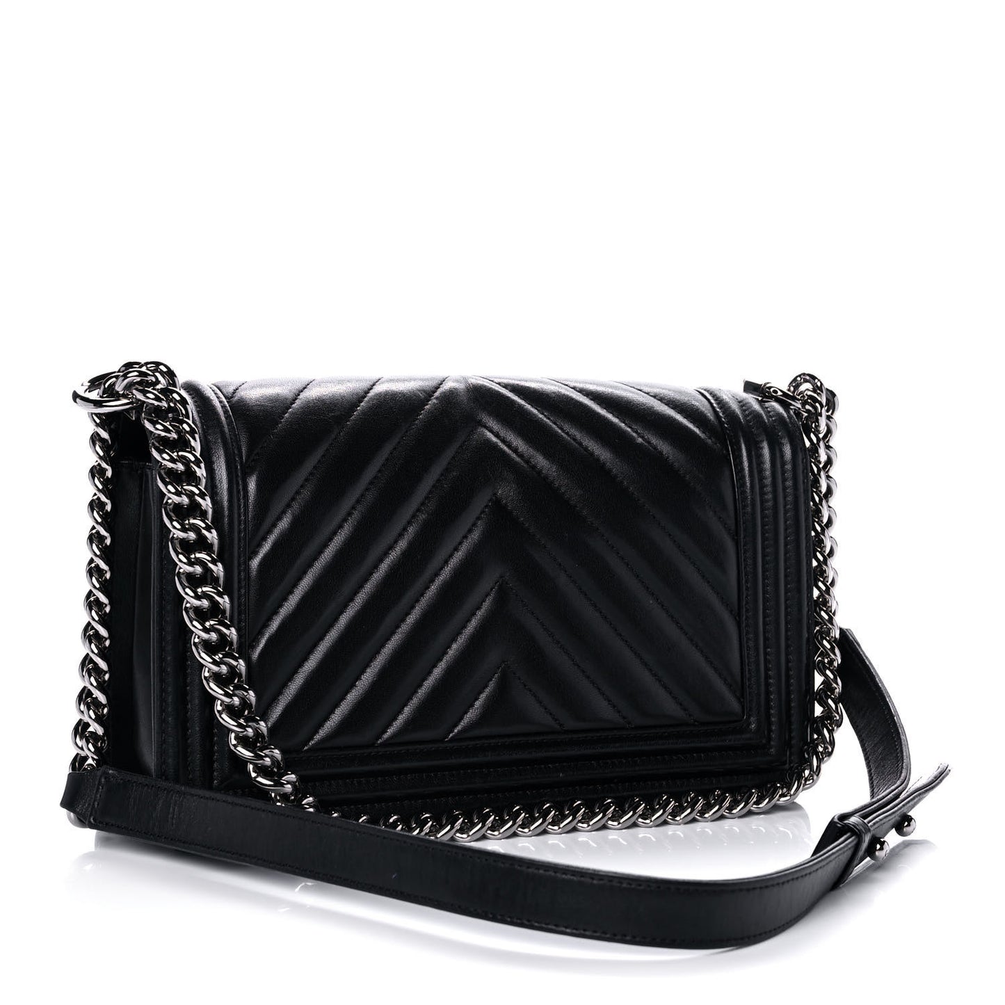 Calfskin Chevron Quilted Medium Boy Flap Black