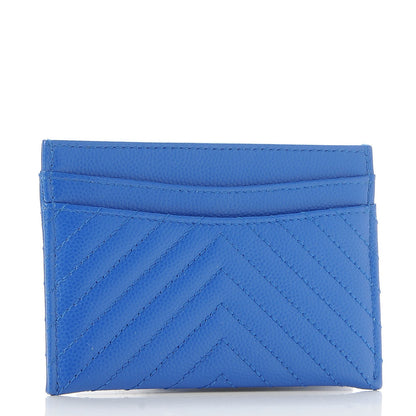 Chanel Caviar Chevron Quilted Card Holder Bright Blue 3 of 9