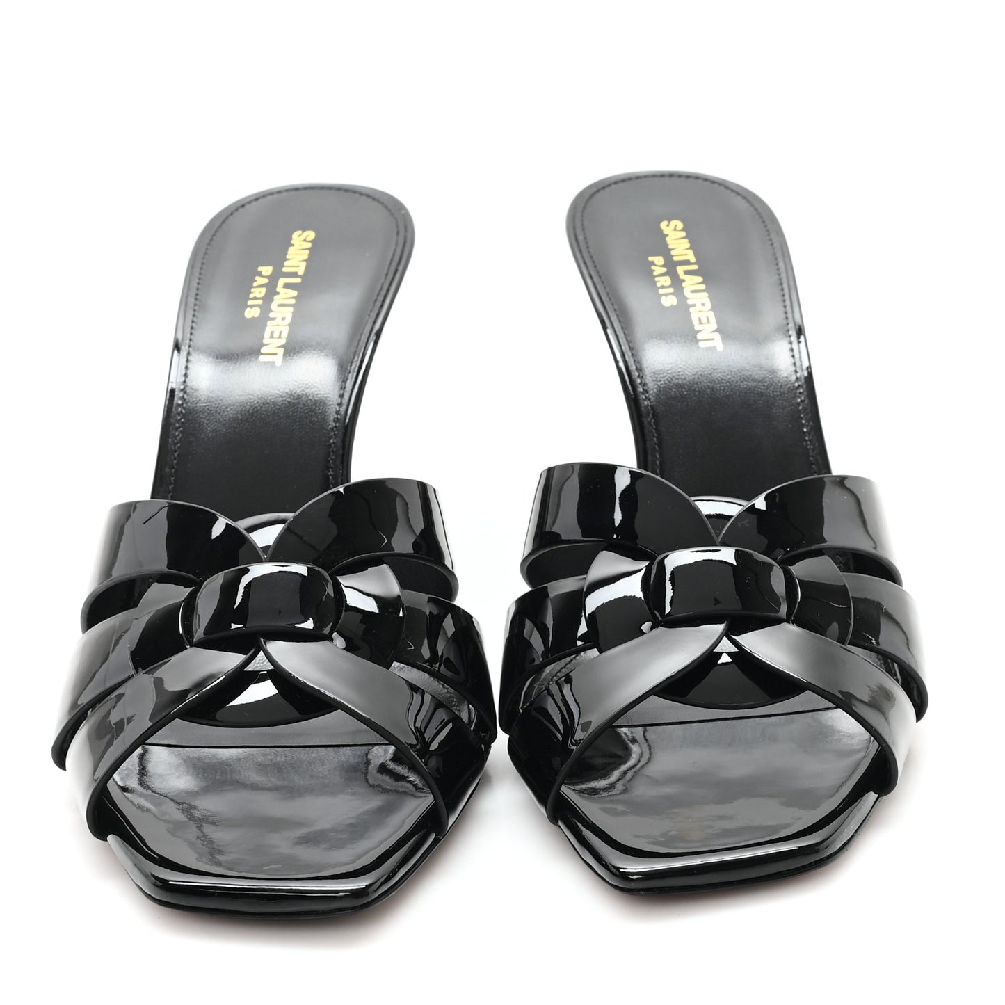 Patent Calfskin Tribute 85 Slide Sandals 40.5 Black